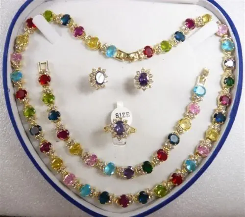 

hot sell new - women's gift 18GP multicolor zircon Necklace Bracelet Earring Ring(6 # -9 #) no Box (A0425)