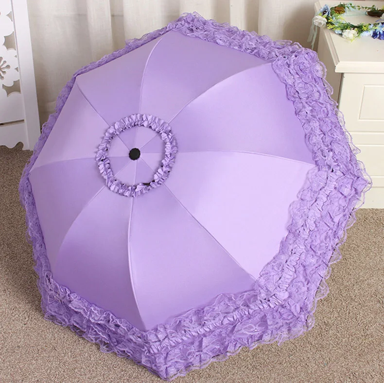 Новинка, Модный кружевной зонт принцессы, зонтик для женщин, складной, ветрозащитный, ультрафиолетовая защита от дождя, зонты Fo - Цвет: Фиолетовый