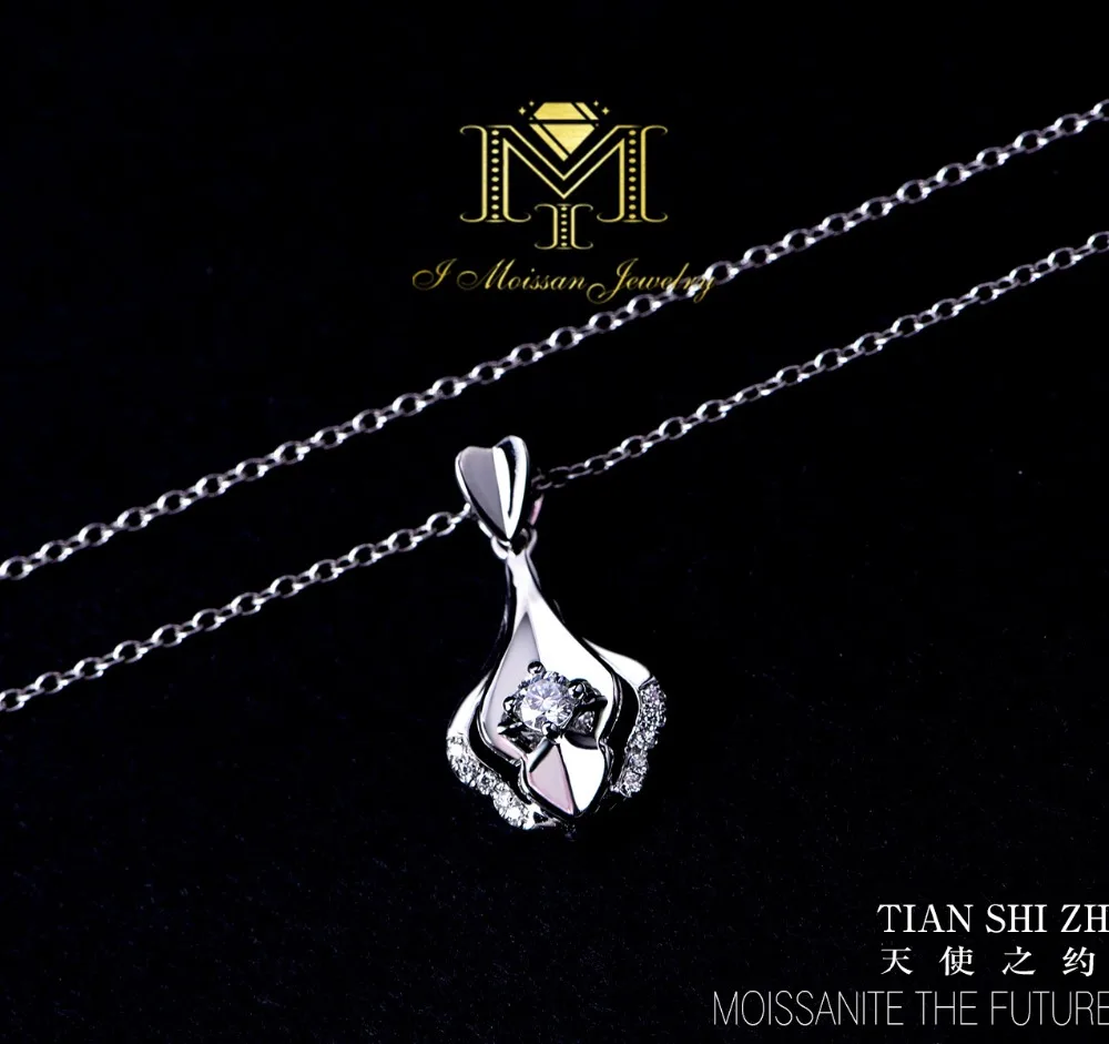 IMOISSAN Solid 18 К Белое золото Муассанит кулон Тесты положительный Moissanites бриллиантом