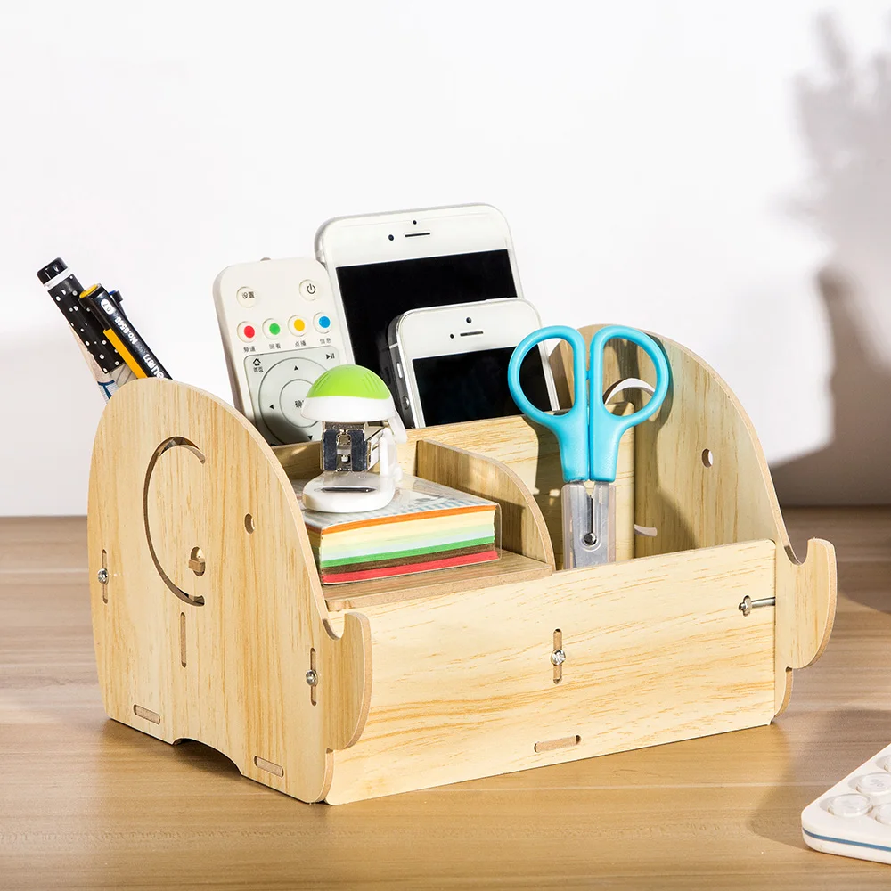 

Wooden Box DIY Multi-functional Storage Box Desktop Remote Control Organizer Mobile Phone Pen Office Supplies Holder Container