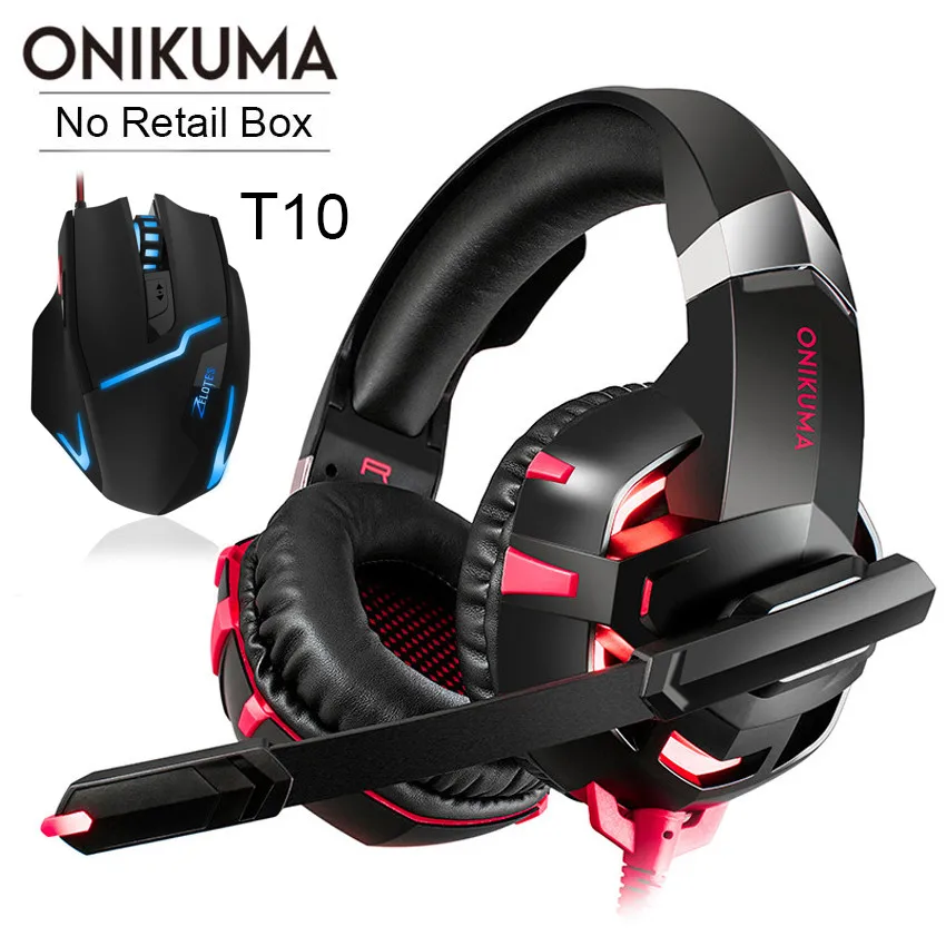 ONIKUMA Casque PS4 Игровые наушники PC Gamer стерео гарнитура с микрофоном+ профессиональная проводная USB игровая мышь - Цвет: Red Headset-T10