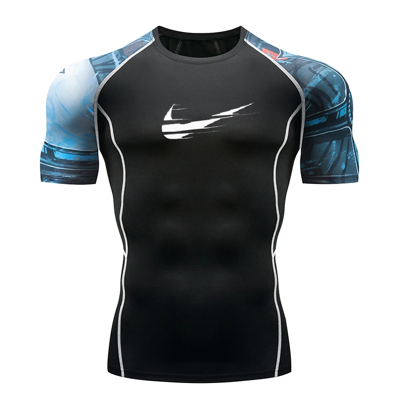 

2018 Quick Dry Running Tees Men Printed T-Shirts Compression Shirt Tops Bodybuilding Fitness O-Neck Short Sleeve Male T Shirt