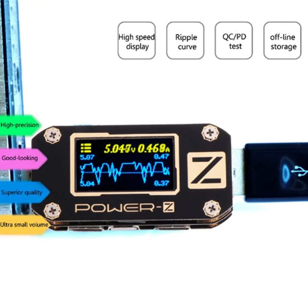 Мощность-Z USB PD тестер быстрого Зарядное устройство Напряжение ток пульсации двойной Тип-C KM001/KM001C метр Индикатор портативного зарядного устройства Напряжение метров