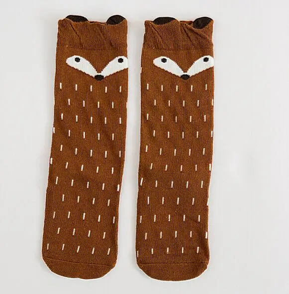 Носки для маленьких девочек; Хлопковые гольфы с изображением лисы; милые Гольфы с рисунком; детская одежда; носки для обуви для малышей; Носки с рисунком - Цвет: fox brown socks