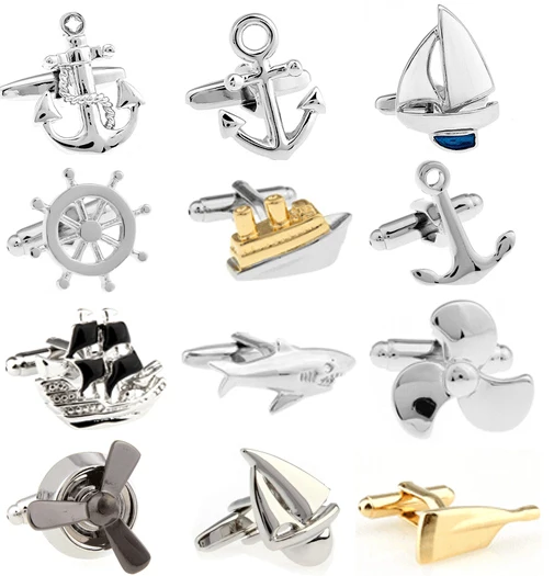 Free Shipping Cufflinks Retail Novelty Sail Design Blue White Color Sport Series Cufflinks For Men Cuff Links Wholesale&retail