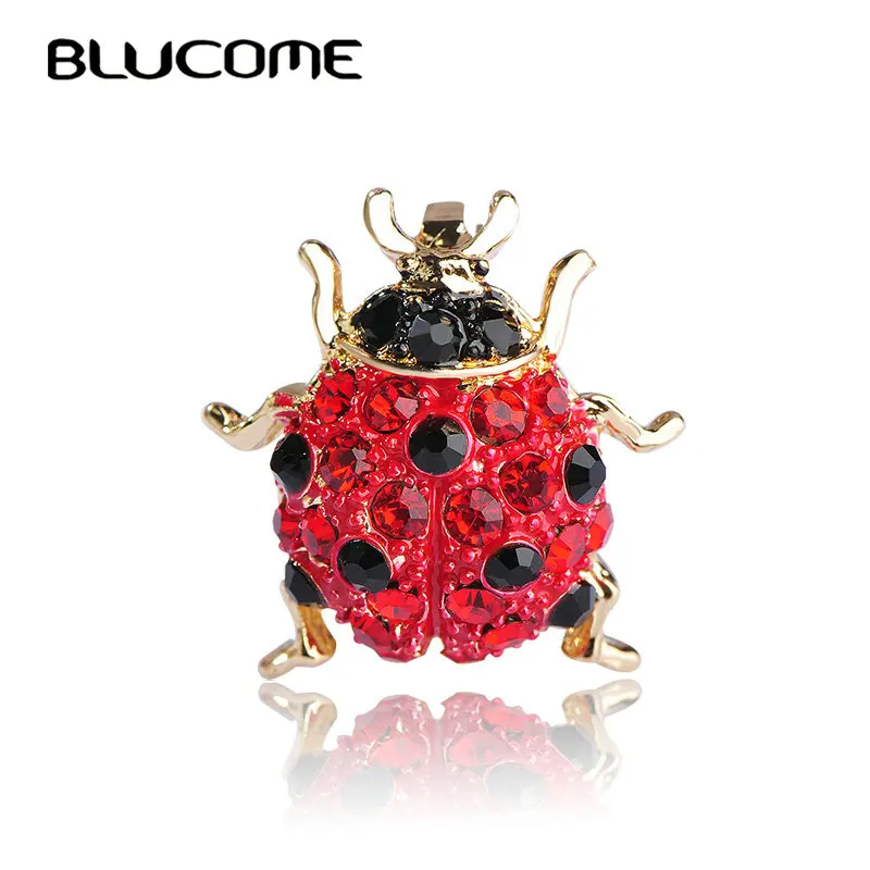 Детская Брошь Божья коровка Blucome маленькая брошь золотистого цвета с красными