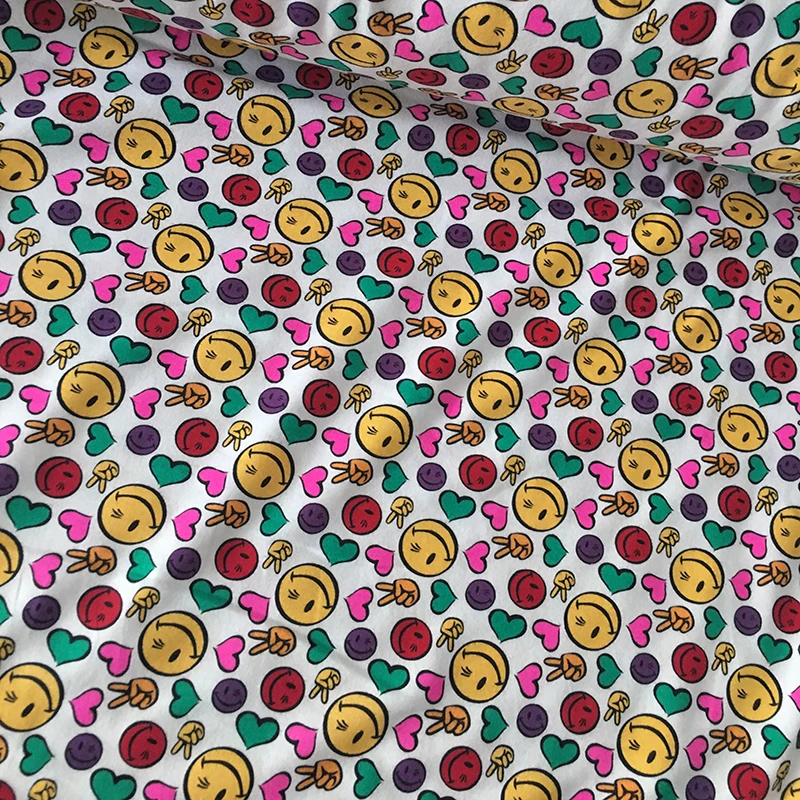 

Good Cotton/Lycra knit Fabric Stretch Smiley Face/Love Heart Printed Fabric Sewing Patchwork DIY Sewing Baby Shirt Clothing