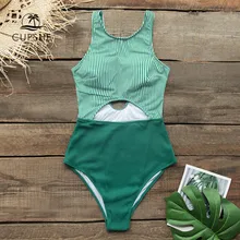 CUPSHE/цельный купальник в зеленую полоску с вырезами, сексуальный женский пляжный Монокини, пляжный купальник для девочек