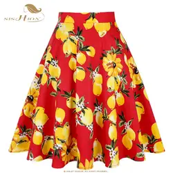 SISHION 2019 летняя юбка классический Высокая талия желтый лимон Цветочный принт 70 s ретро Винтаж юбки элегантный красный юбка VD0561