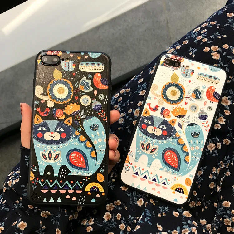 Kawaii абстрактное искусство Мультяшные кошки корейский чехол для телефона iPhone 7 Puls