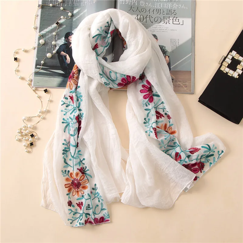 2018 Plain Embroidered Floral Viscose Scarf Shawl From Indian Bandana Print Cotton Scarves and Wraps Foulards Sjaal Muslim Hijab - Image 6