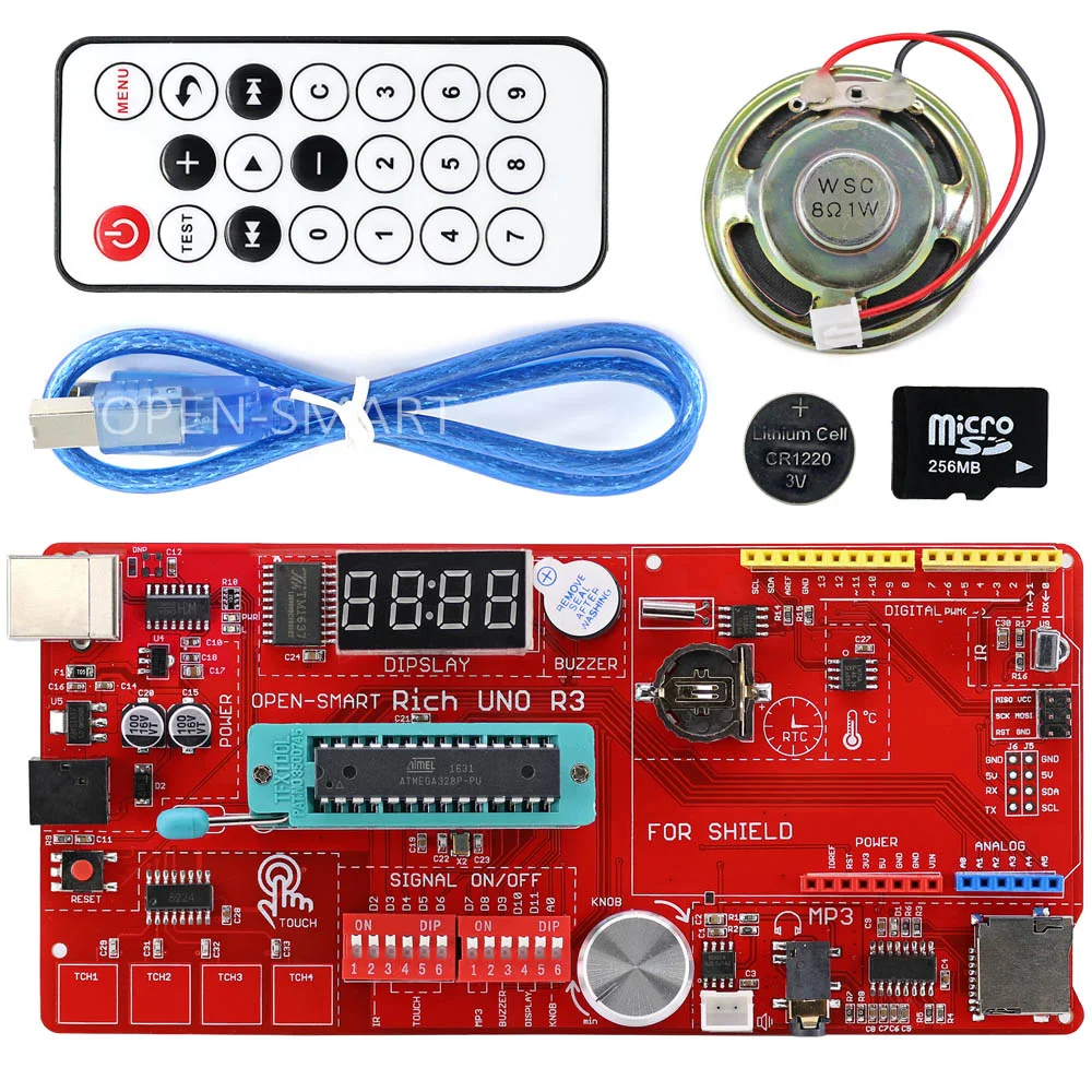 Богатый Многофункциональный UNO R3 Atmega328P макетная плата комплект для Arduino с MP3/DS1307 RTC/температура/сенсорный модуль датчика