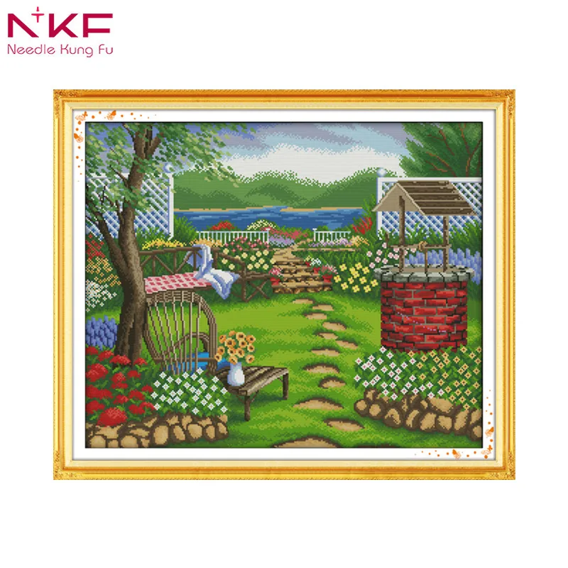 

Spring landscape home decor DIY handmade printed patterns on canvas cross-stitch kits embroidery needlework sets DMC 14ct 11CT