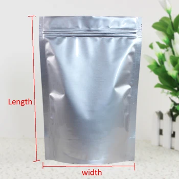

Candy Box 100pcs 7sizes In Pure Silver Aluminum Foil Stand Up Zipper Lock Bag Self Seal Food Storage Retail Packaging Pouch