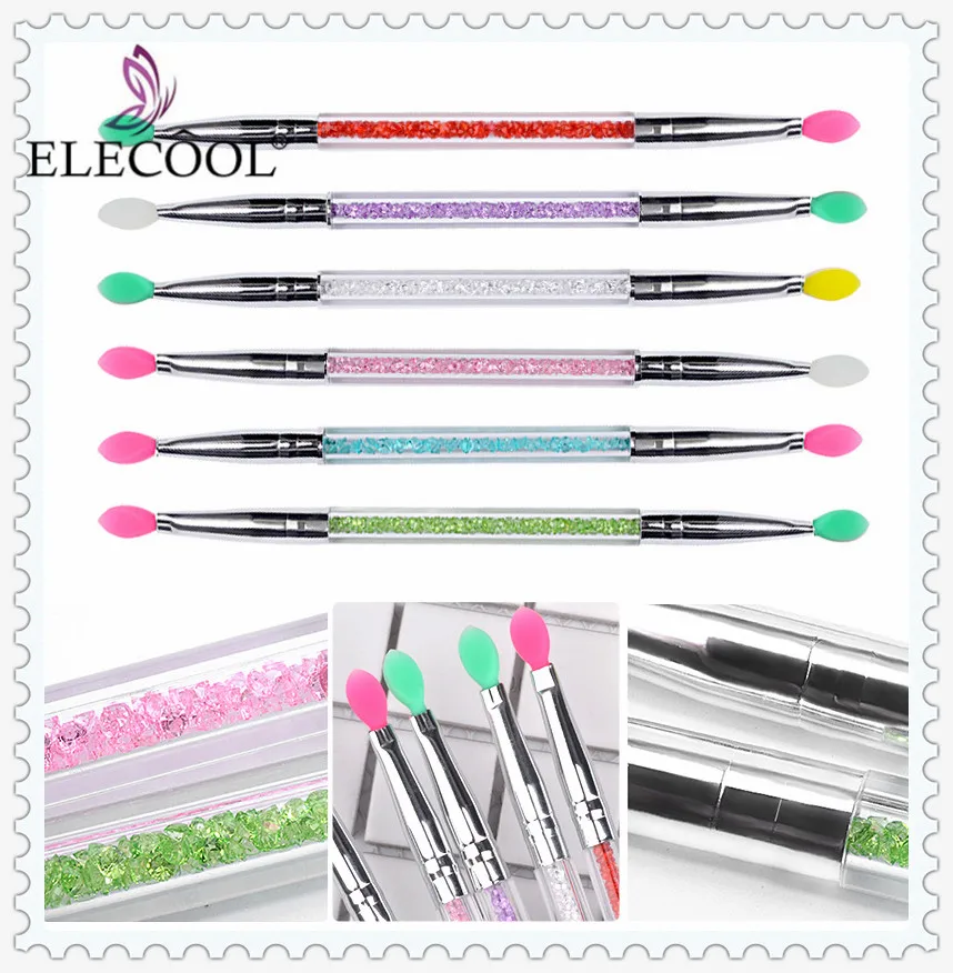 

ELECOOL 50Pcs Purplr Green Eyeshadow Applicator Makeup Brush Silicone Head with Rhinestones Handle Eye Shadow Brush Makeup Tools