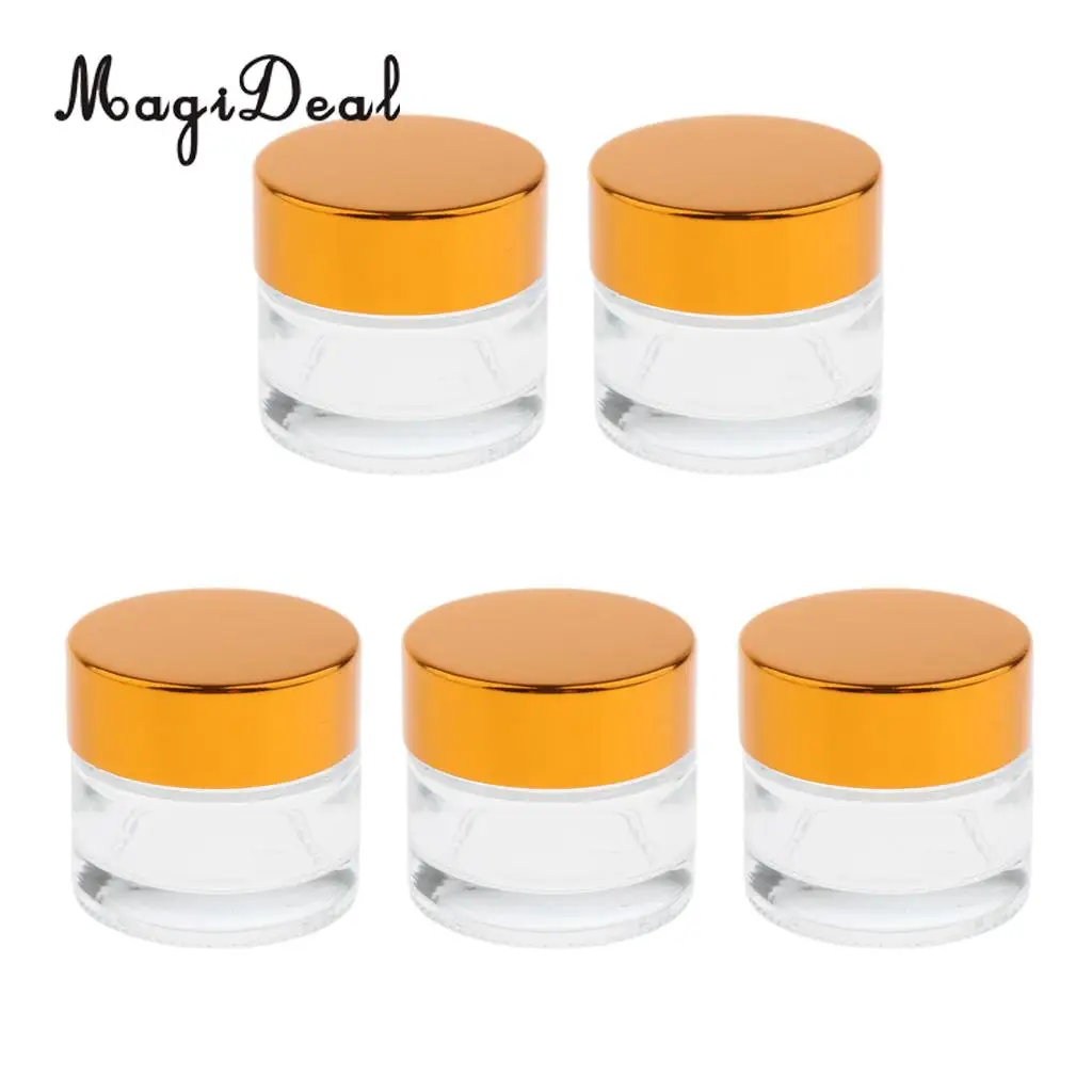 5 Pieces Aluminum Cap Glass Cream Empty Lip Balm Nail Arts Container Jars 5g 10g 20g 30g 50g