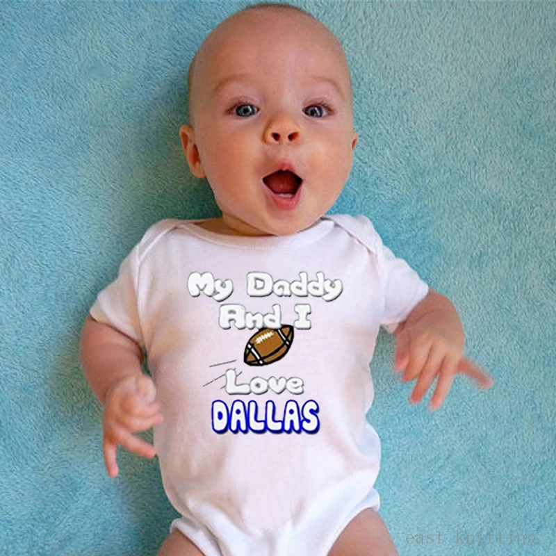 Повседневный хлопковый комбинезон с короткими рукавами и надписью «My Daddy And I Love Dallas» для новорожденных мальчиков и девочек, детский комбинезон