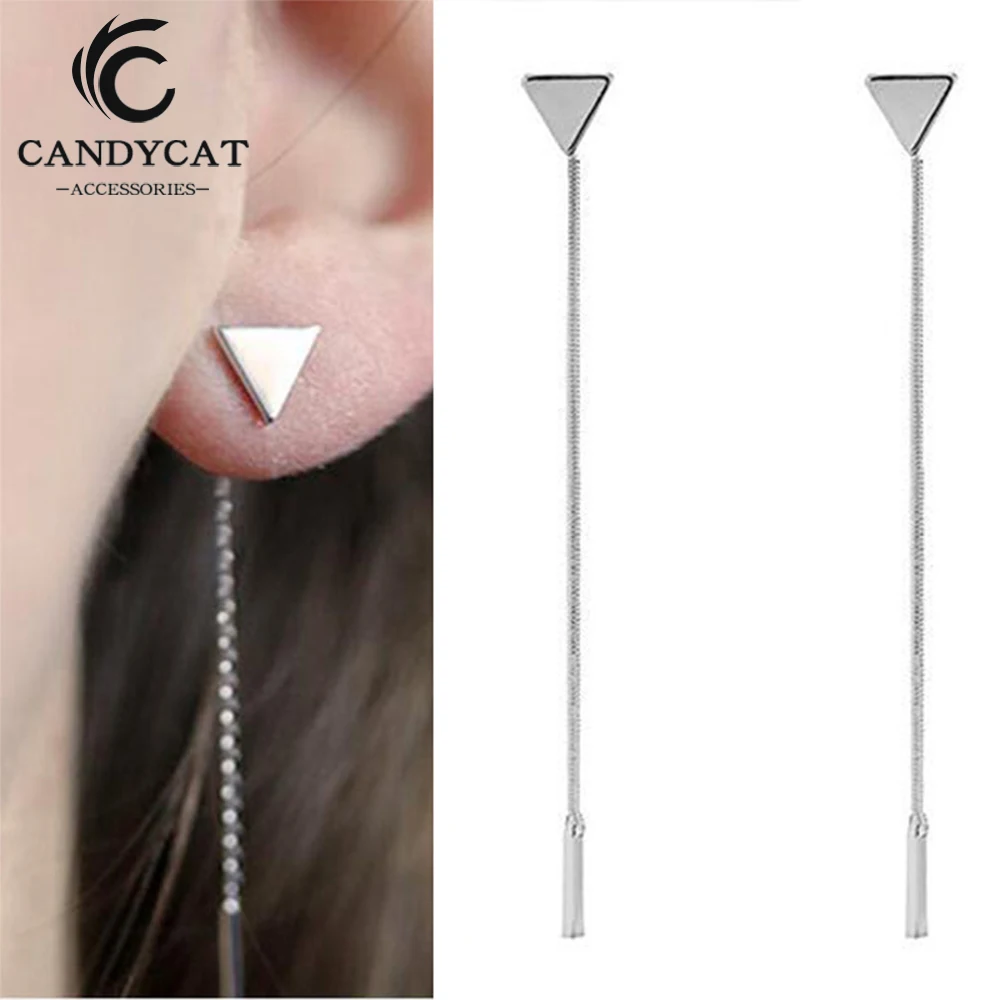 Trendy Long Tassel Stud Earrings For Women Simple Gold Sliver Triangle Ear Nail Geometric Fringe Studs Fashion Jewelry Wholesale | Украшения