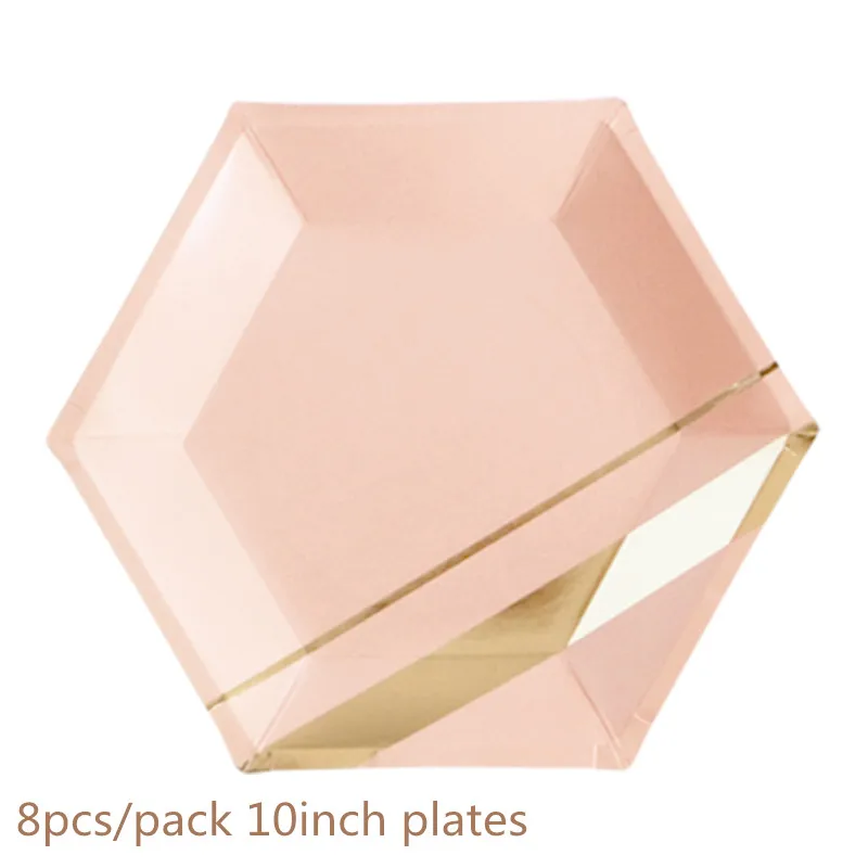 KUCHUANG розовый и зеленый стильный шестигранный одноразовые вечерние столовые приборы тарелки салфетки под чашки Baby Shower Свадьба День Рождения Декор - Цвет: 8pcs 10inch
