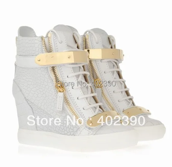white and gold wedge sneakers