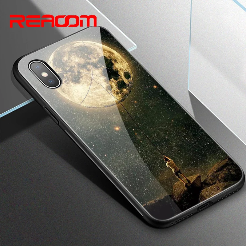 Luxury tempered glass case for iPhone XS Max silicone space patterned phone cover XR X 8 7 6 6s plus fitted coque |