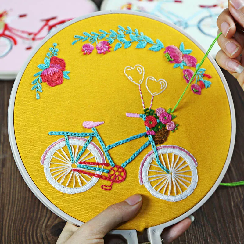 Handmade Embroidery Cross Stitch Circle Set Bicycle Flower Pattern For Art Craft Hand Sewing Painting Christmas