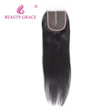 Beauty Grace бразильские прямые Кружева Закрытие 4x4 не Реми человеческих волос с волосами младенца средней свободной три части верхние закрытия