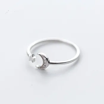 

1MM SO THIN 100% Authentic REAL.925 Sterling Silver Fine Jewelry white cz set Crescent Moon Star Ring Openable GTLJ1451