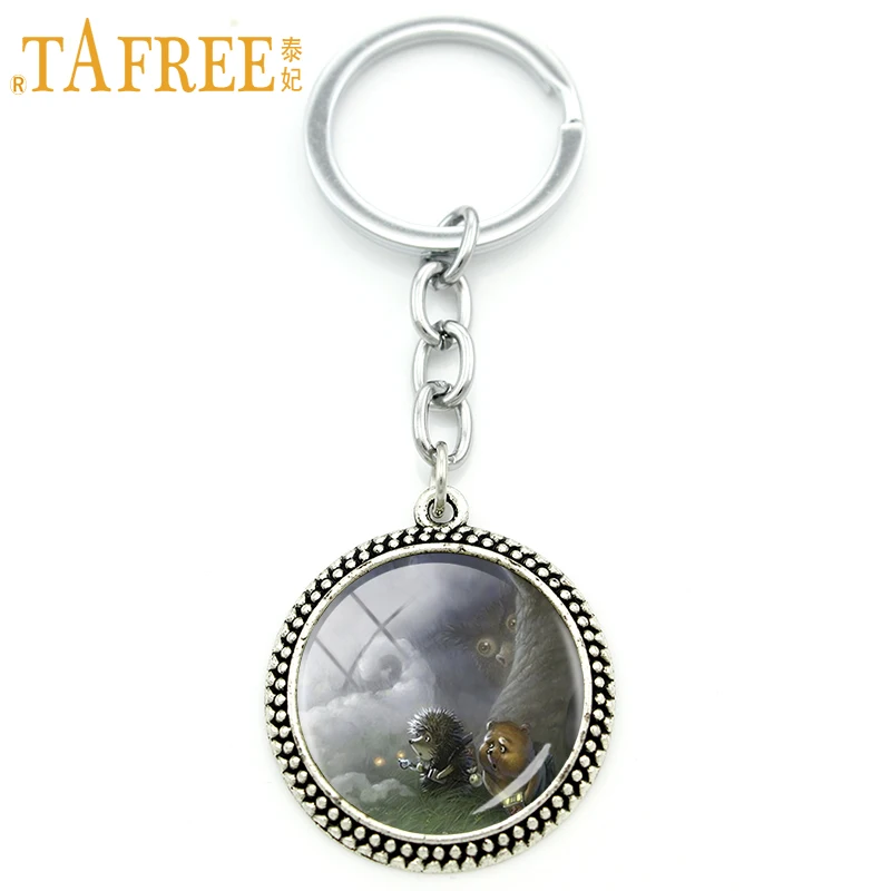 TAFREE Hedgehog In The Fog Key Chain men women for Handmade Fashion Keychain round Glass animal style metal jewelry H224|keychain women|hedgehog