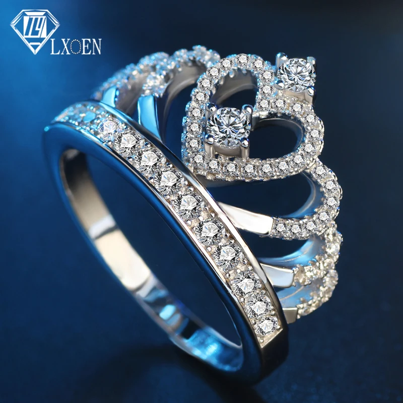 

LXOEN Luxury Zircon Queen Style Rings for Women Crystal Crown Engagement Ring Party Jewelry Accessories Anillos Mujer Anel Bague