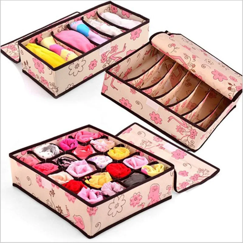 3PCS/Set Underwear Drawer Organizers Non-woven Fabric Floral Printed Underwear Bra Socks Storage Box Clothing & Wardrobe Storage