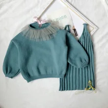 Одежда для маленьких девочек Корейский бренд девочка набор свитеров дети милый сплошной свитер и жилет платье костюм из 2 предметов одежда принцессы для малышей