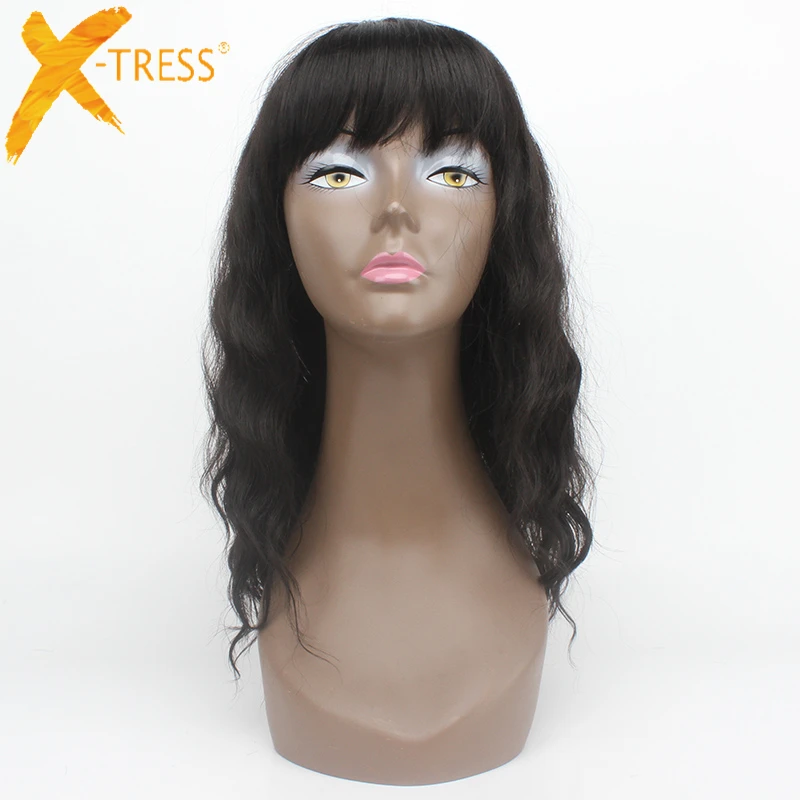Hot #2 Super Wave Long Wig 100% Kanekalon Heat Resistant Synthetic Wigs For Black Women 6A Machine Made None Lace Wigs With Bang