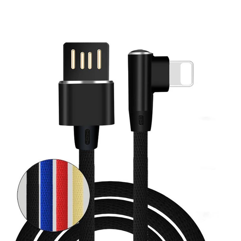90 درجة 2.4A سريع بيانات الشحن كبل شحن ل فون 5 S 6 S 7 8 زائد XR XS ماكس باد برو بود مزين عكسها USB L الحبل