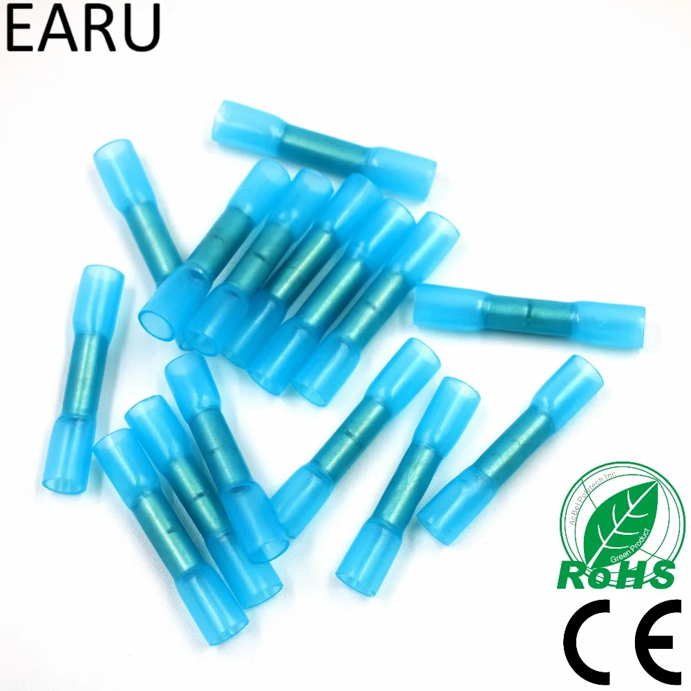 50pcs Blue 16 14 Awg Heat Shrink Butt Wire Cable Crimp