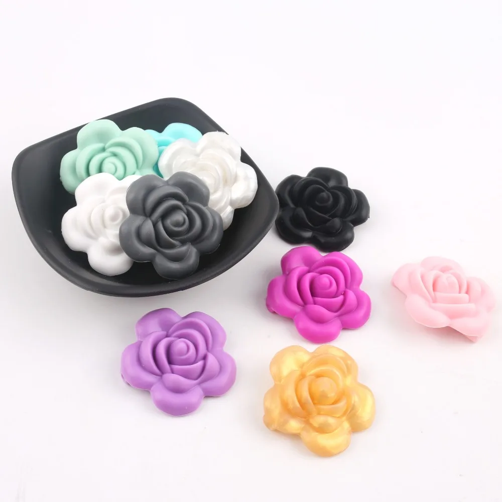 

CHEWELRY Baby Accessories 3pc BPA Free Silicone Teether Rose Beads Flower Food Grade Teether DIY Crafts Sensory Chewing Toy