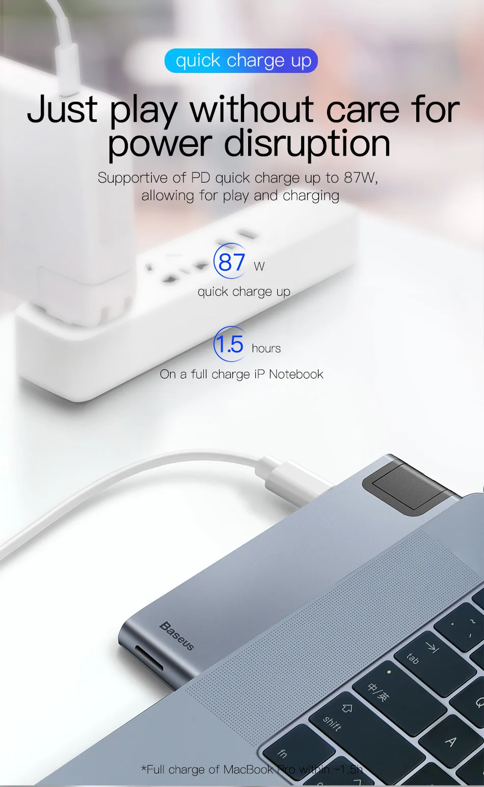 Baseus концентратор USB Type C к HDMI RJ45 Ethernet мульти USB 3,0 Thunderbolt 3 адаптер питания для MacBook Pro Air USB-C док-станция