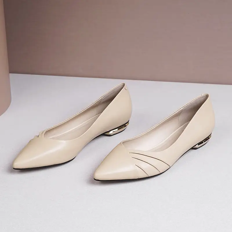 as picture ALLBITEFO large size:33-43 full genuine leather low-heeled women shoes high quality office ladies shoes comfortable women heels - Цвет: as picture