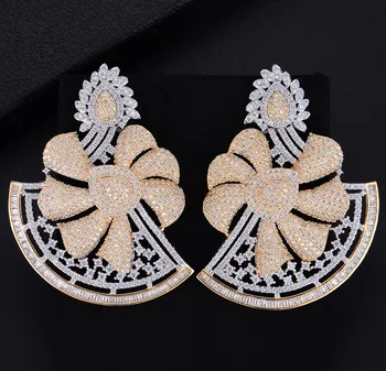 

Trendy Drop Pierced Geometry Flower Shape Three Colors Cubic Zirconia Dangle Drop Earrings For Women Girls