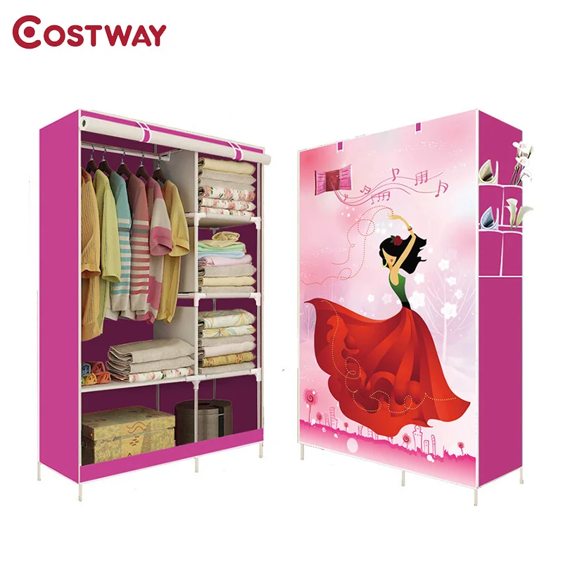 

COSTWAY Bedroom Print Non-woven Wardrobes Cloth Storage Saving Space Locker Closet Sundries Dustproof Storage Cabinet W0295