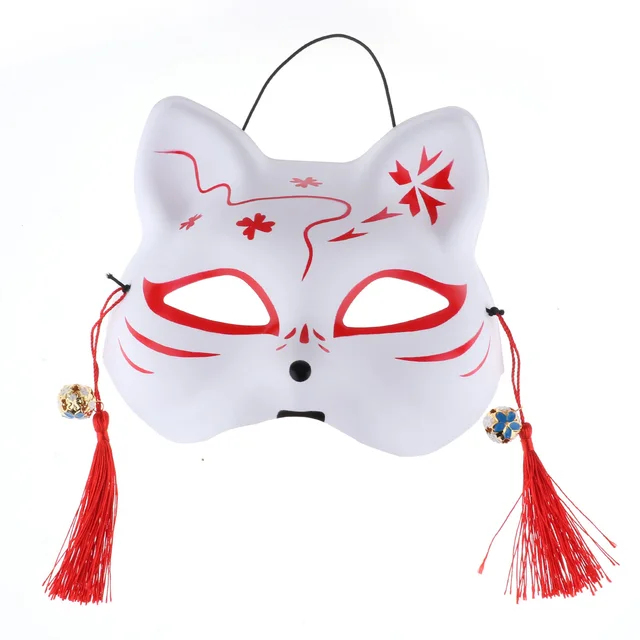 YiZYiF Cat Mask Hand painted Japanese Half Face PVC Tassels Small Bells