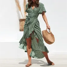 2019 Long Women Dress Ruffles Print Polka Dot Sexy Bodycon Beach Female Short Sleeve Summer Party Chiffon Maxi Dresses Vestidos