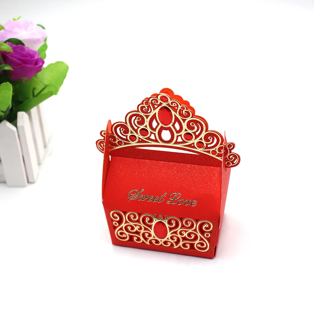 50 шт. красный и розовый королевский Блестящий Драгоценный Камень Корона Конфета коробка для свадебной вечеринки Конфета свадебное оформление коробки