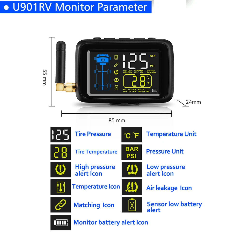 TPMS Автомобильная беспроводная система контроля давления в шинах 6 колесных шин внешний датчик цветной ЖК-аккумулятор сменный улучшенный сигнал