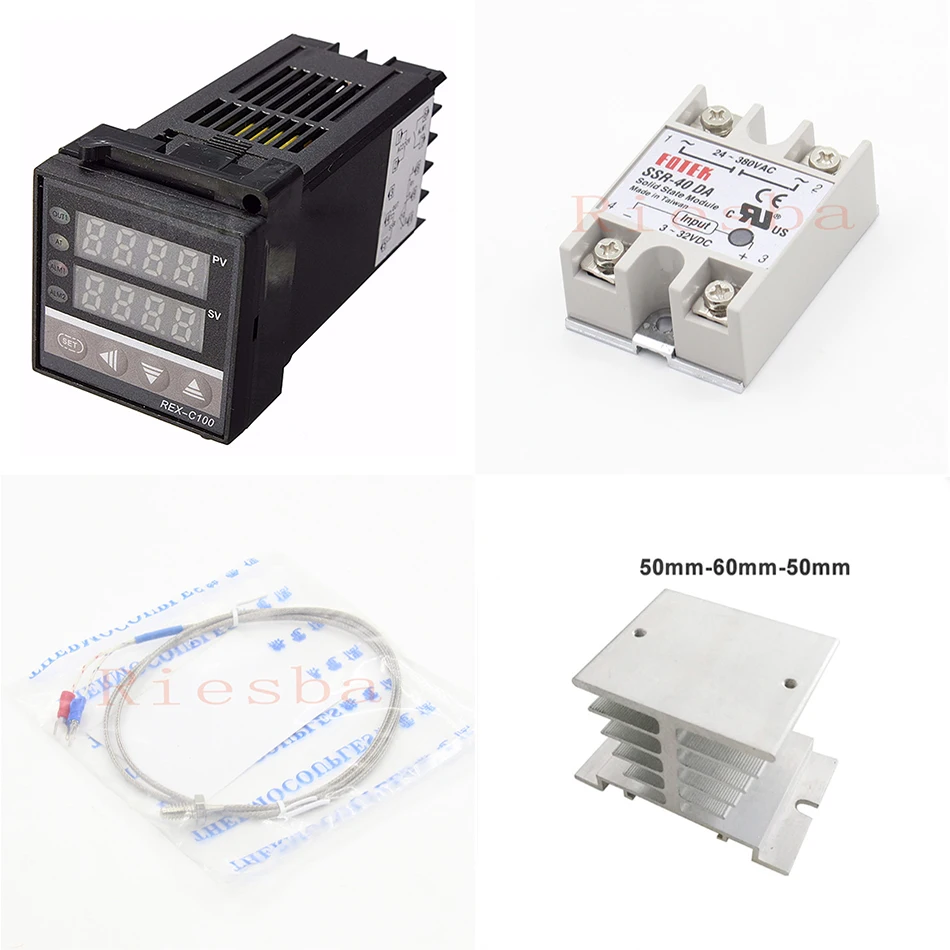 

Digital 220V PID REX-C100 Temperature Controller + max.40A SSR + K Thermocouple, PID Controller Set + Heat Sink