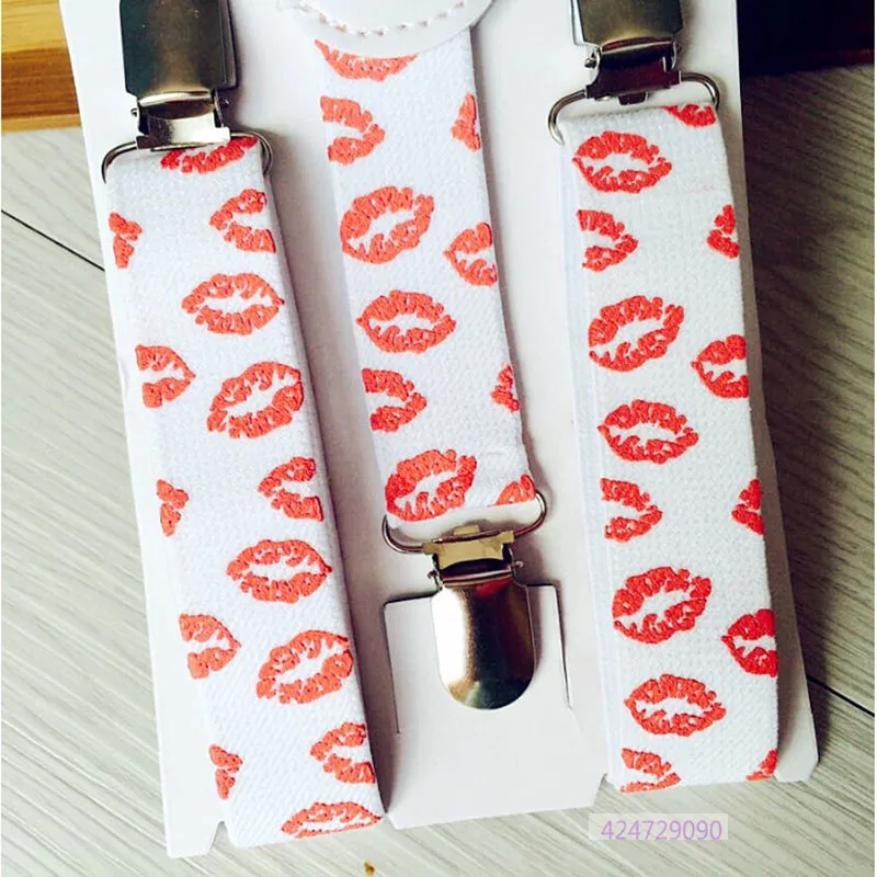 

Hot Boys Girls Children Toddlers Party White with Red Lips Pattern Design Clip-on Adjustable Elastic Braces Suspenders YHH0012