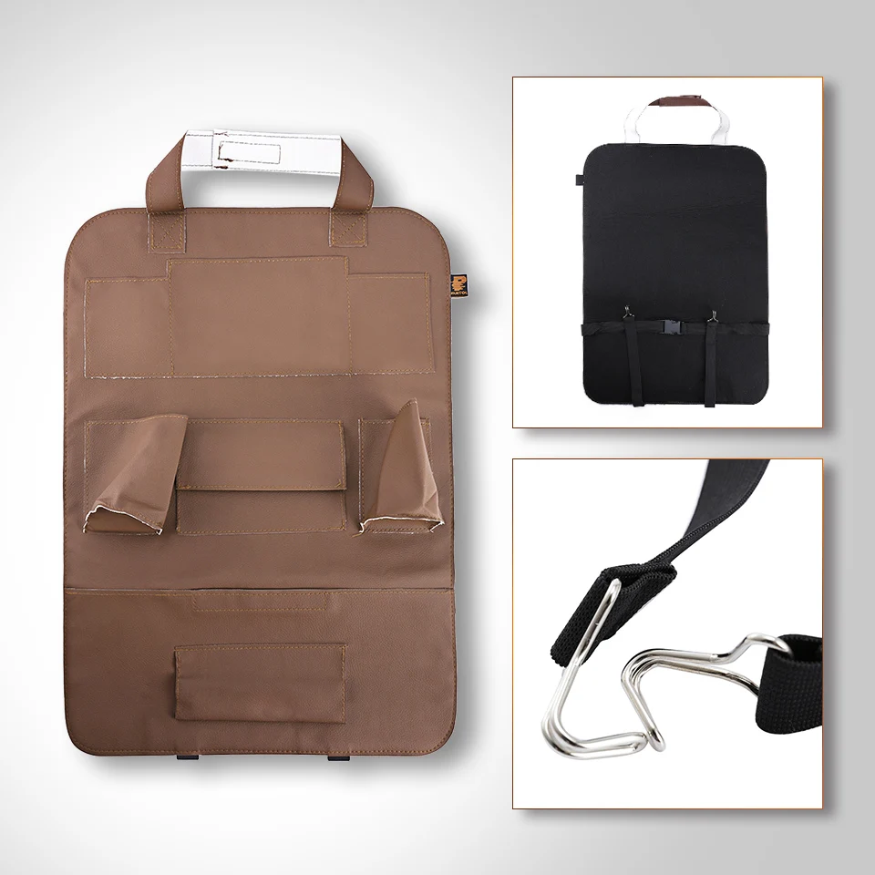 Partol PU универсальная сумка для хранения на сиденье автомобиля Органайзер Авто черный/бежевый мульти-карман спинка сиденья сумка напитки/ткани/зонтик контейнер