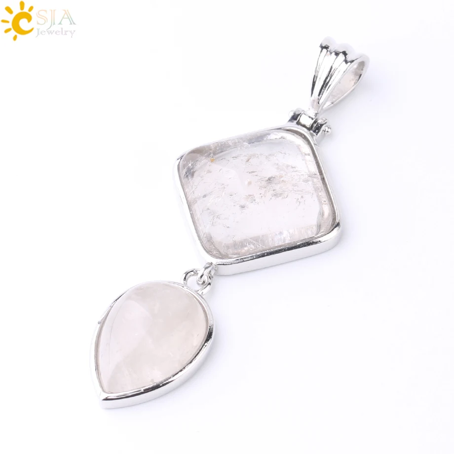CSJA квадратная подвеска в форме капли натуральные камни Кристалл кварц Lapis геометрические кулоны для ожерелья для мужчин и женщин ювелирные изделия F814 - Окраска металла: White Crystal
