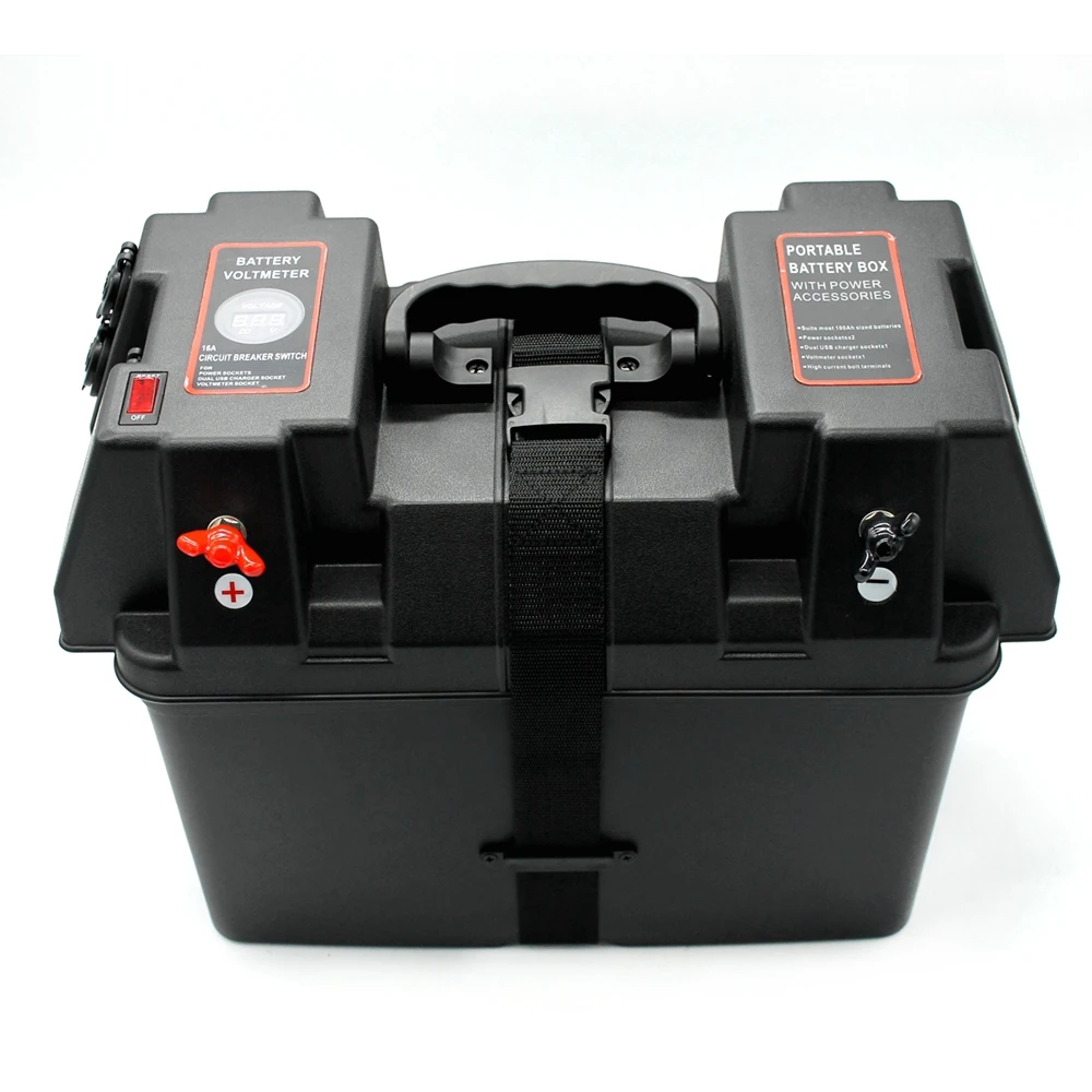 Multifunctional Battery Box with Voltmeter Guage USB Charger for Car
