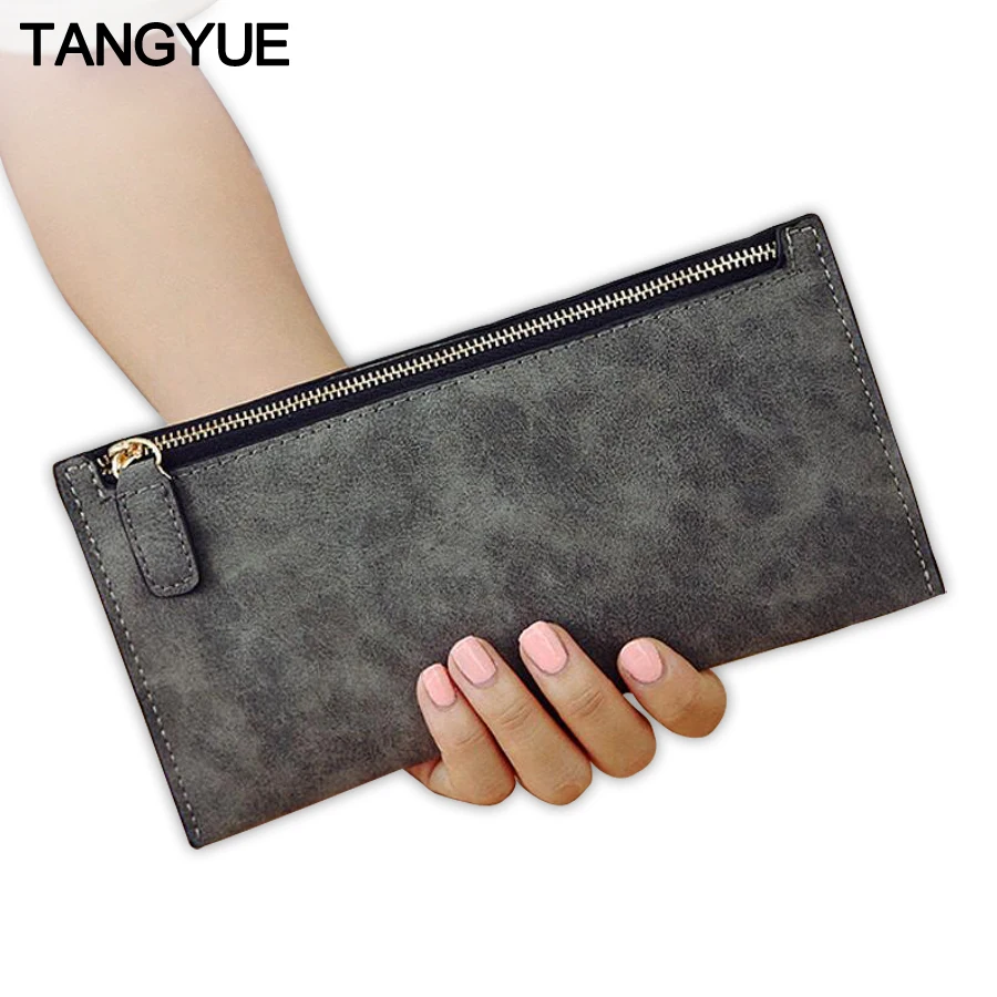

TANGYUE Women's Wallet Leather Ultra Thin Small Mini Long Vintage Wallet Women Purse Clutch Female Slim Single Layer portomonee
